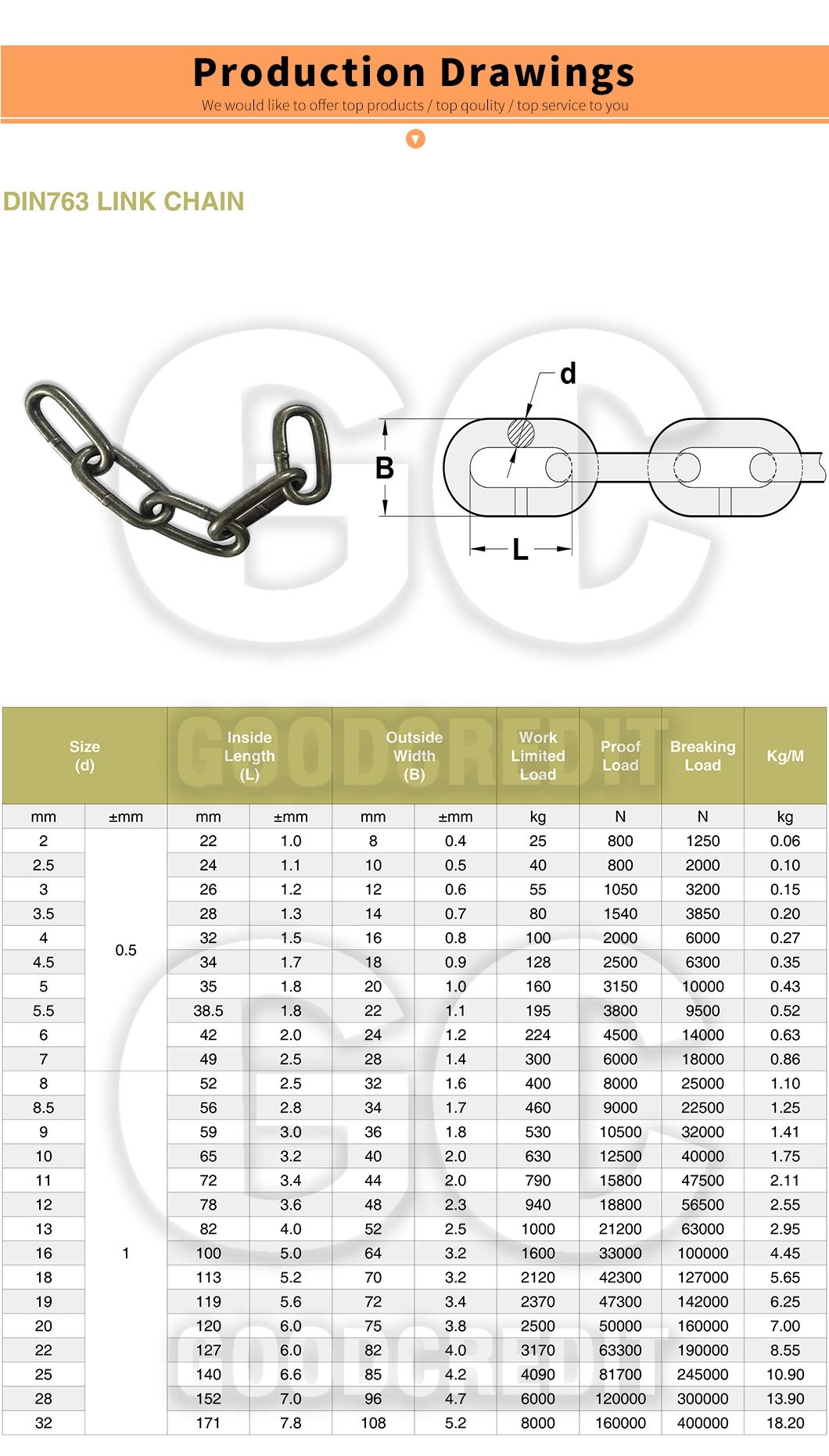 HDG DIN763 DIN766 Mild Steel Medium Link Welded Chain