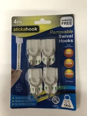 4 Mobile and Rotatable Square Plastic Hooks for Household Use