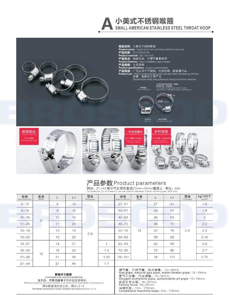 304 Stainless Steel Fixed Gas Pipeline Pipe Clamp Hose Clamp (SAT)