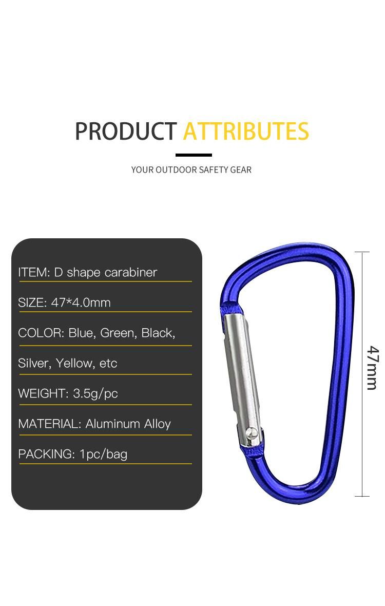 China Factory Wholesale Fashion Metal D Shape Keychain, Key Ring Aluminium Carabiner Clip