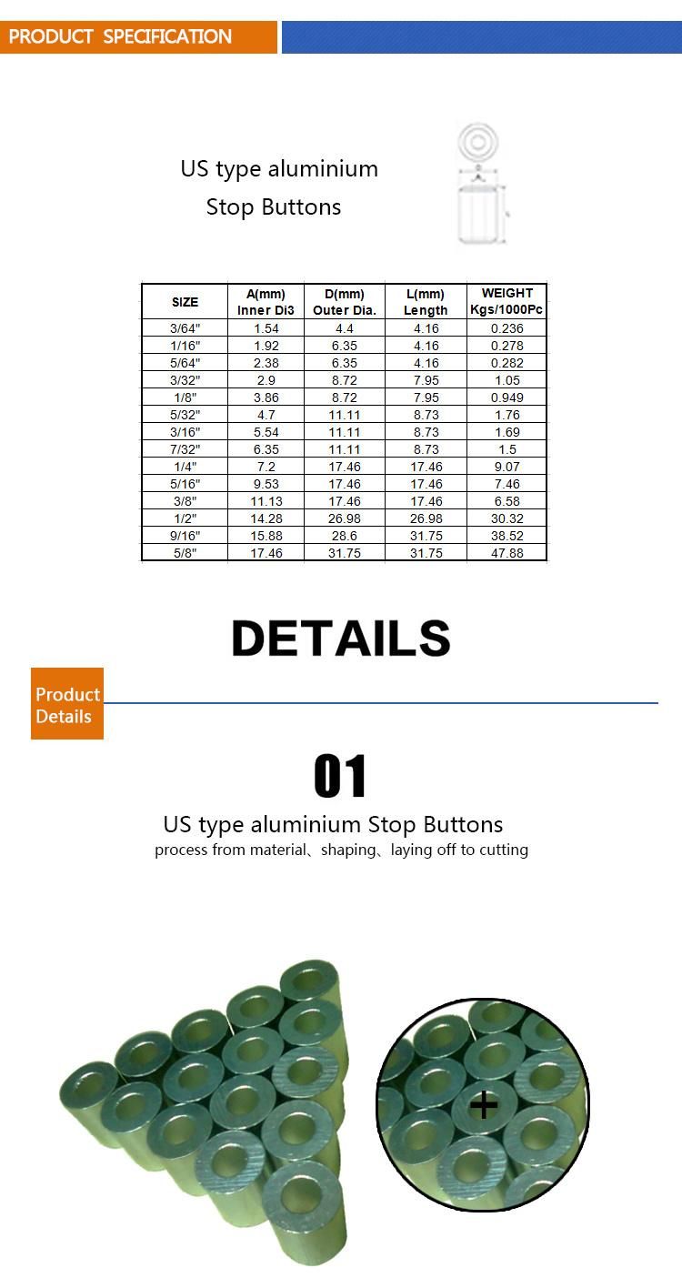 Us Type Wire Self-Color Aluminum Stop Buttons