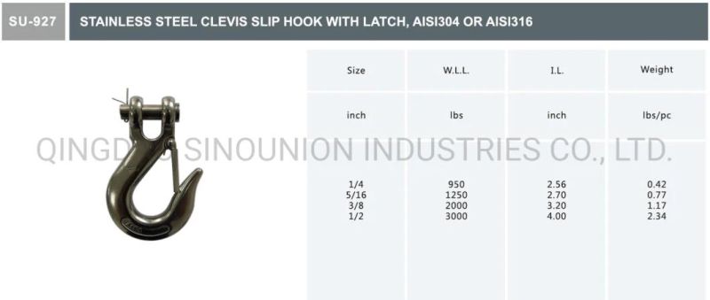 Stainless Steel Clevis Slip Hook AISI304 AISI316