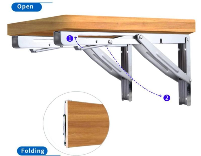 Heavy Duty Stainless Steel Folding Shelf Bracket, Collapsible L Angle Wall Mounted Table Bracket