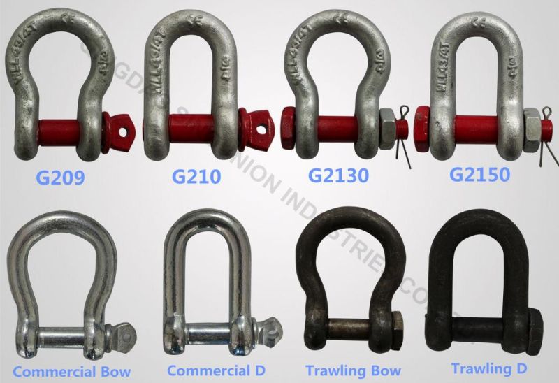 U. S. or European or JIS Type Forged/Casting G209 G210 G2130 G2150 Bow Shackle or D Shackle