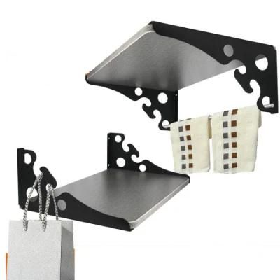 Home Hotel Fixed Wall Iron Triangle Stainless Steel Shelf Bracket with Hook Design