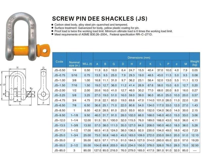 JF Brand G2130 Shackle Wll From 0.5t~250t Standard ISO2415-1004 OEM ODM Manufacturer