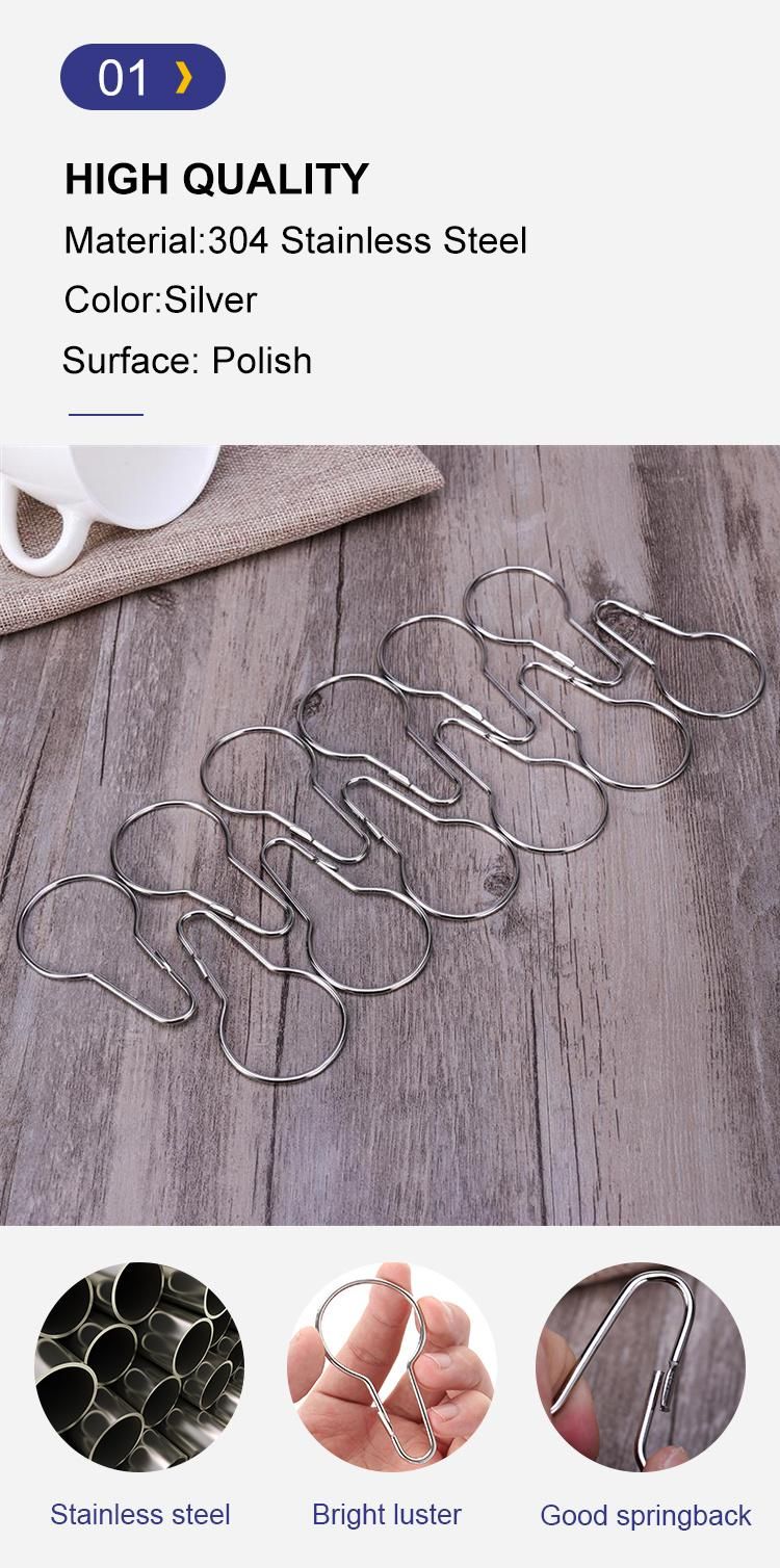 Silver Color Metal 304 Stainless Steel Shower Curtain Rings Hooks