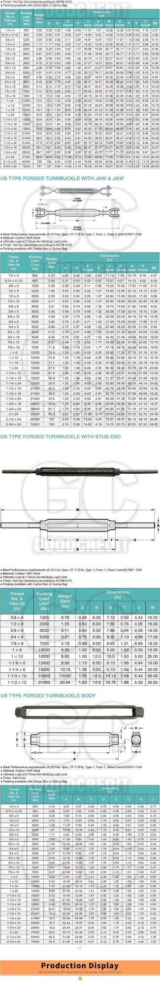Drop Forged Carbon Steel DIN1480 Galvanized Turnbuckle Us Type Forged Turnbuckle