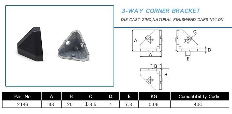 Factory Price Spot Supply OEM ODM 40*40 3-Way Corner Bracket for 4040 Aluminum Profile Connecting (Include the nylon part) 4040