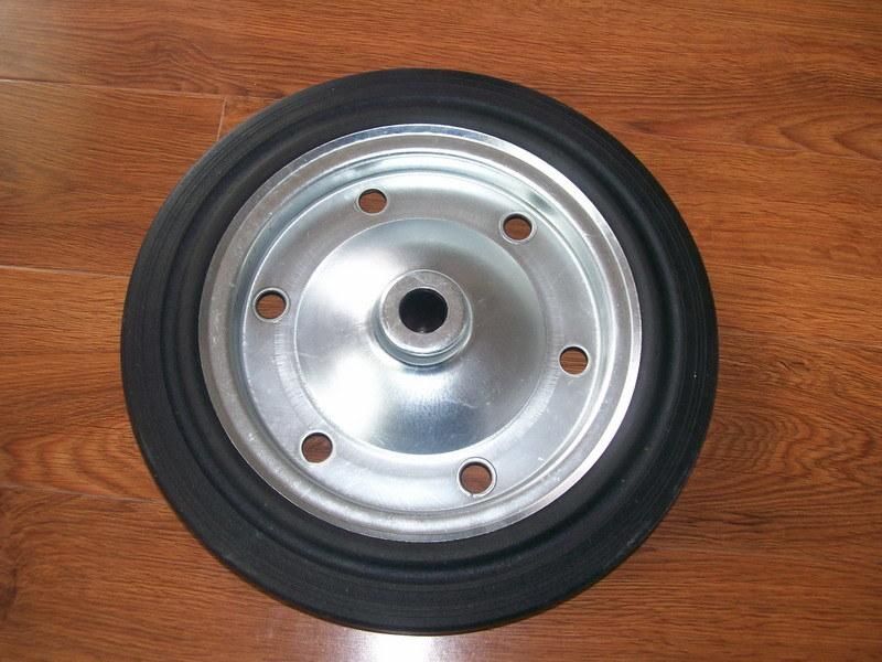 High Quality Metal Rim Durable Inflatless Rubber Powder Solid Rubber Wheel (14′)