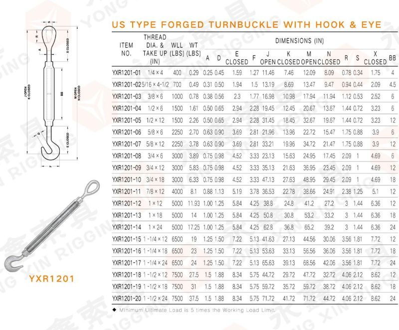 Swivel Steel Turnbuckles with Hook and Eye