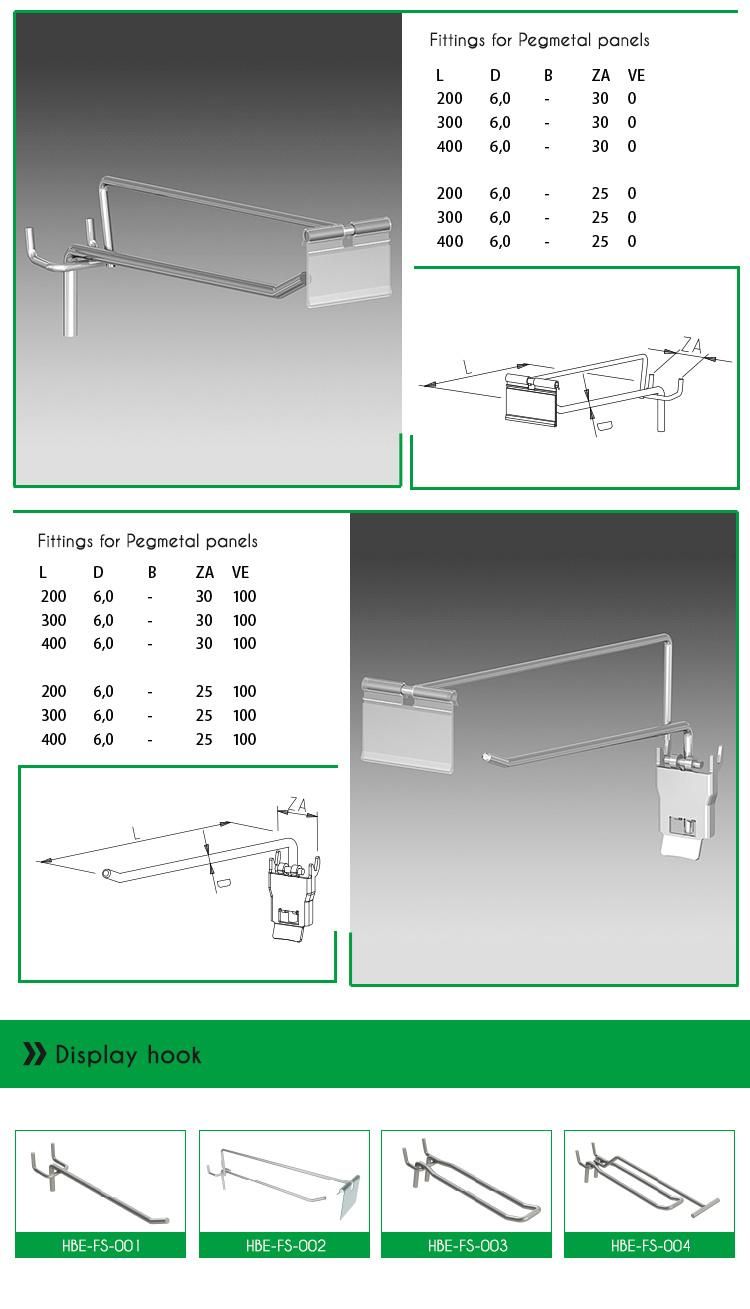 Metal Display Slatwall Hanging Hooks for MDF Shelf