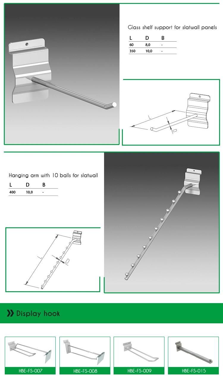 Supermarket Shopfitting Chrome Metal Steel Slatwall Pegboard Accessories Wire Display Hook