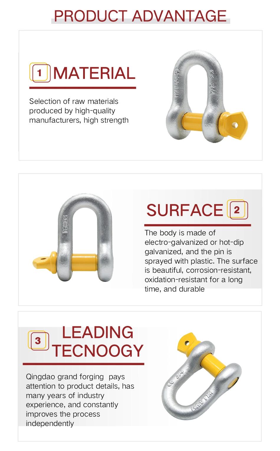 China Factory D Shackle Forged D-Shaped Bow Galvanized G210 Shackle