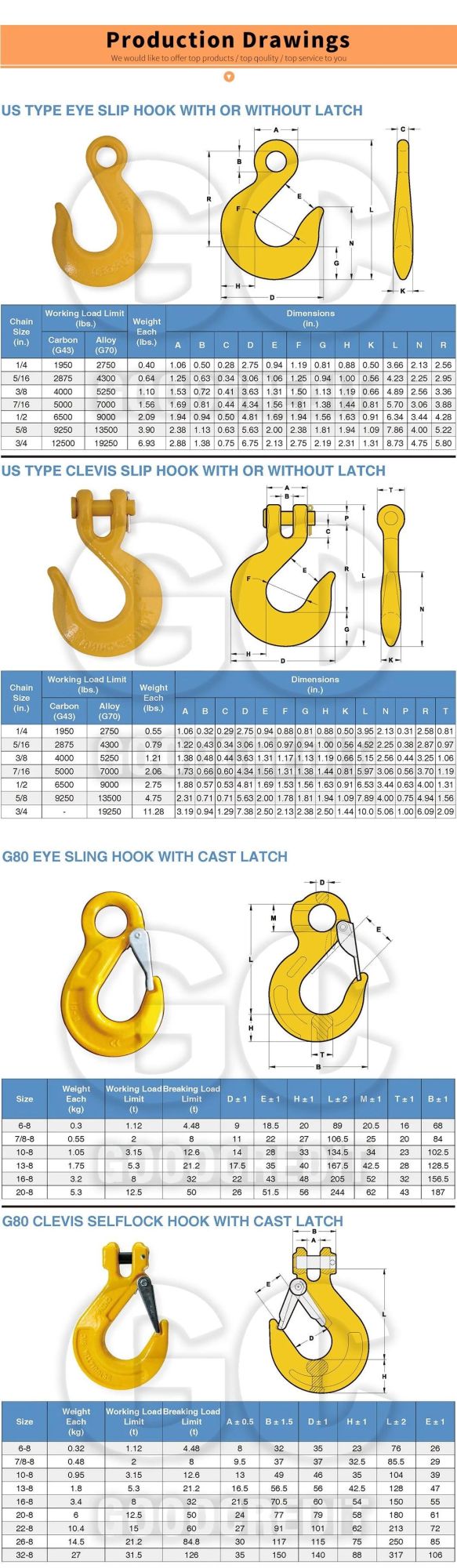 Rigging Hardeware G80 Forged Eye Selflock Hook for Lifting
