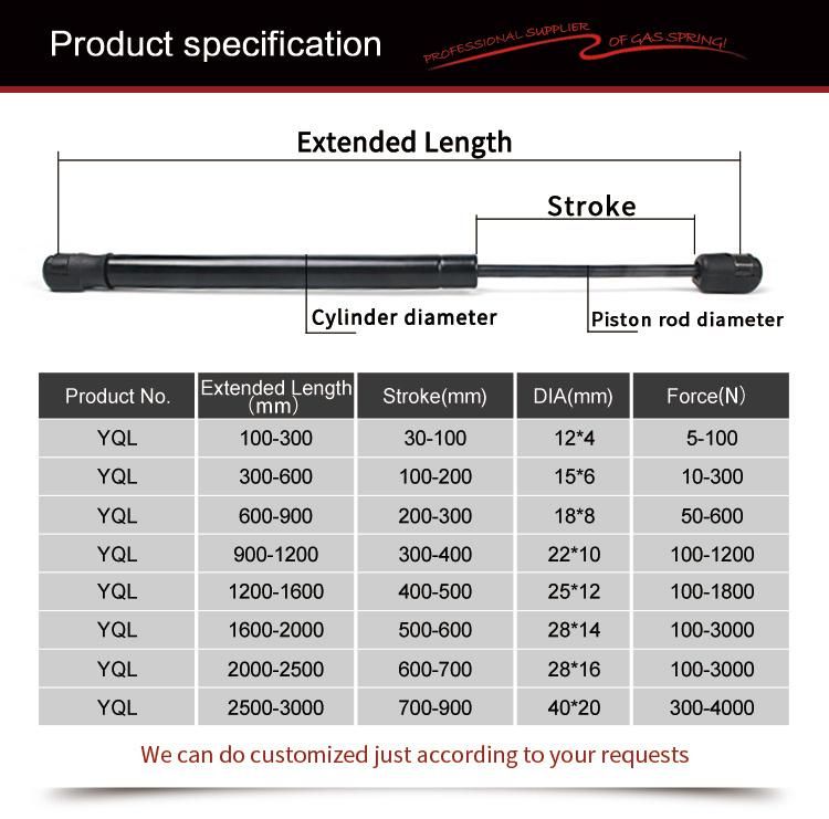 OEM Nitrogen Gas Filled Lift Spring for Automobile