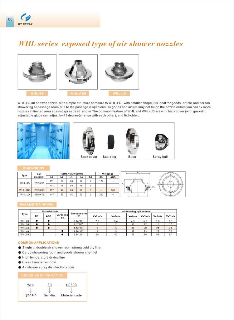 Custom Stainless Steel Clean Room Dry Air Shower Nozzle