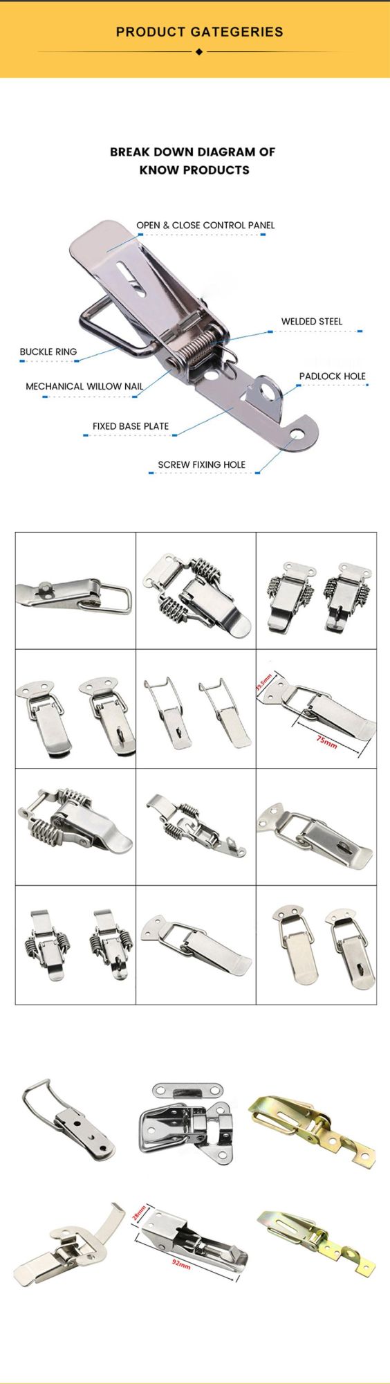 Stainless Steel Spring Loaded Draw Toggle Latch, Trailer Parts, Over Center Latch