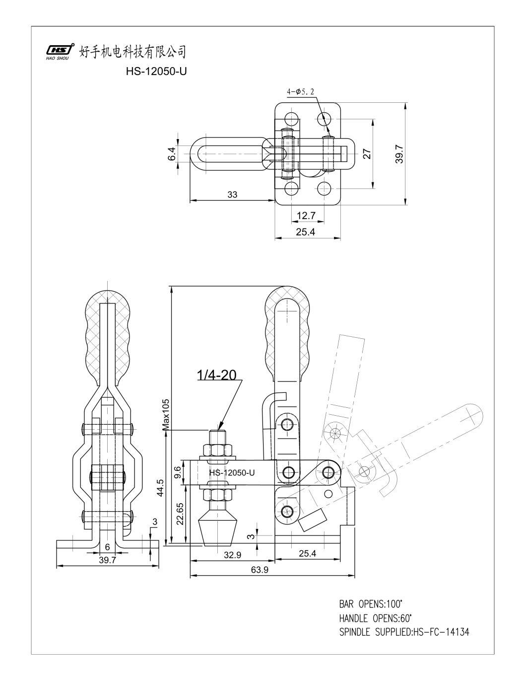 HS-12050-Uss as 202-Uss China Wholesaler Fixture Custom Quick Release Adjustable Vertical Ss Toggle Clamp