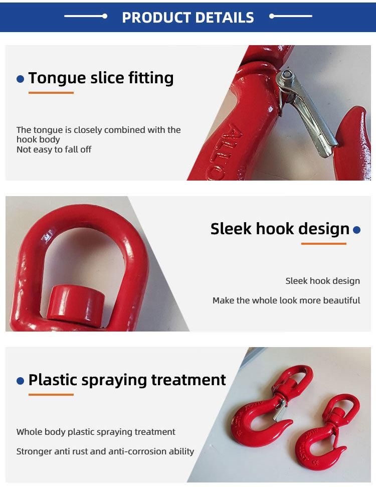 High Tensile Red G80 Eye Forged Crane Rigging Alloy Steel G80 Swivel Selflock Hook for Lifting