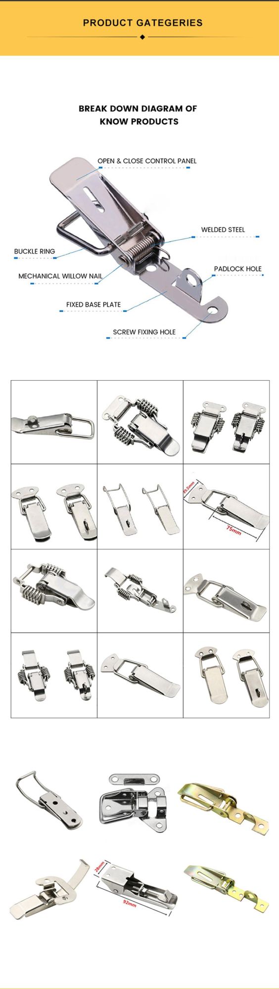 Adjustable Draw Latch Plastic Toggle Latch Steel Hasp Fastener Metal Draw Catch Mild Steel or Stainless Steel Rotary Draw Latch