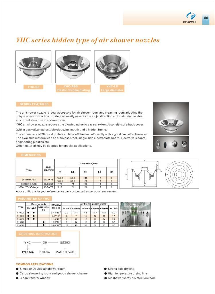 Yhc Stainless Steel Cleanroom Adjustable Air Shower Spray Jet Nozzle