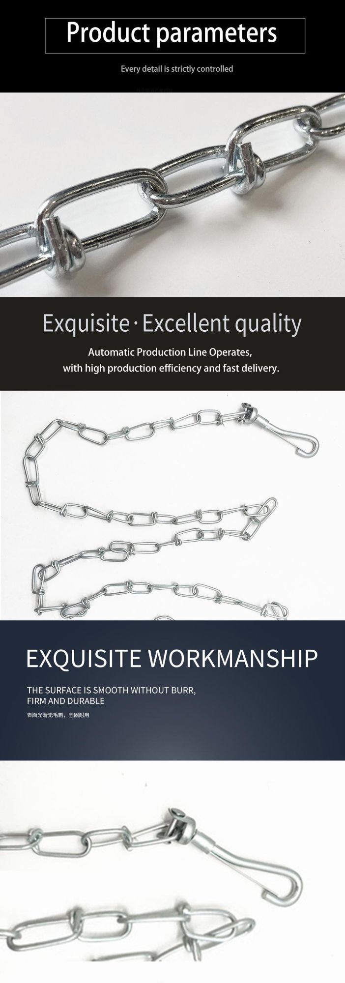 Ordinary Mild Steel Electro Galvanized Medium Twisted Tie out Link Chain with Welded