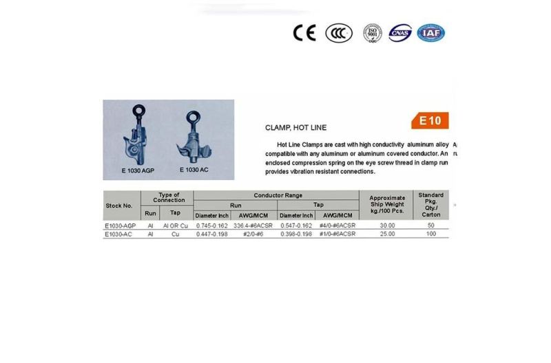 E1030 AC AGP Cooper and Aluminum Hot Line Clamp for Electric Power Fittings