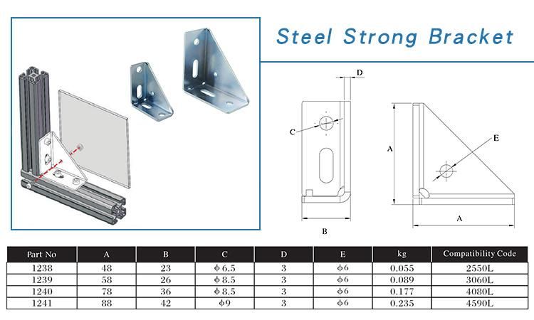 Chinamanufacturer 40*80 Carbon Steel Strong Corner Bracket Used to Install The Panel with Aluminum Profile 2550 3060 4590