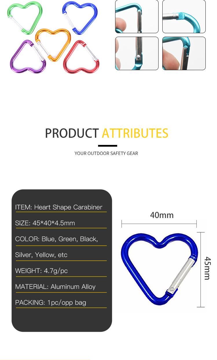 Heart Shaped Aluminum Alloy Keychain Clip Carabiner Snaphook Hook Holder Aluminum Heart Carabiner Hook Clip Key Holder