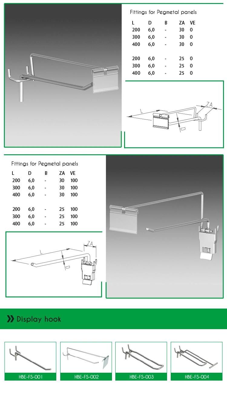 Chrome Metal Hanging Slatwall Display Hook Pegboard Hook