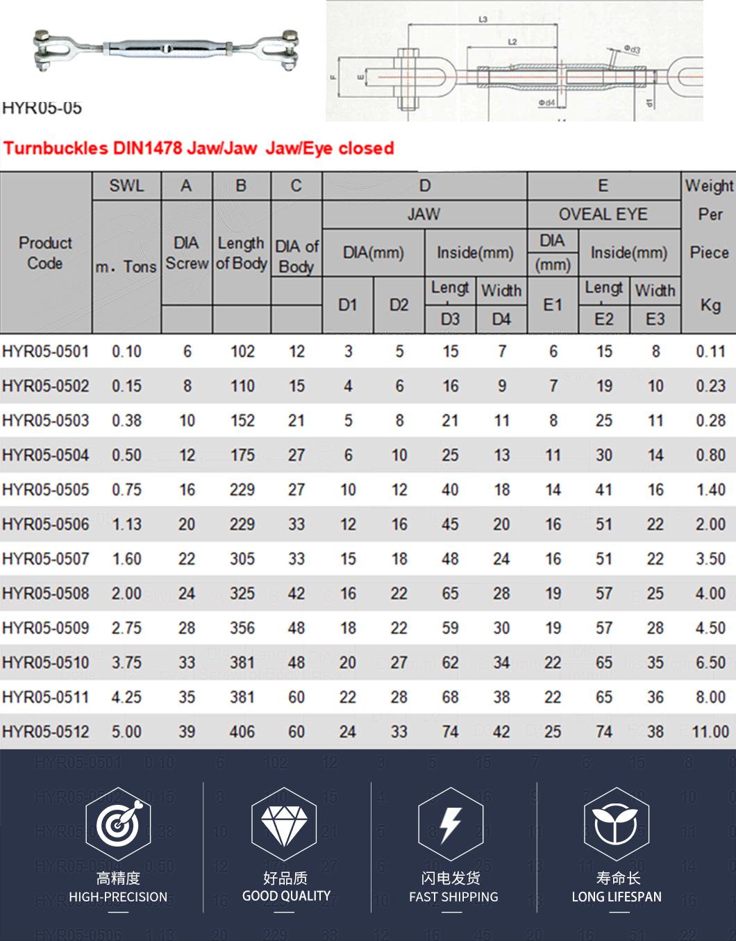 Hot DIP Galvanized DIN 1478 Hook and Eye Turnbuckle