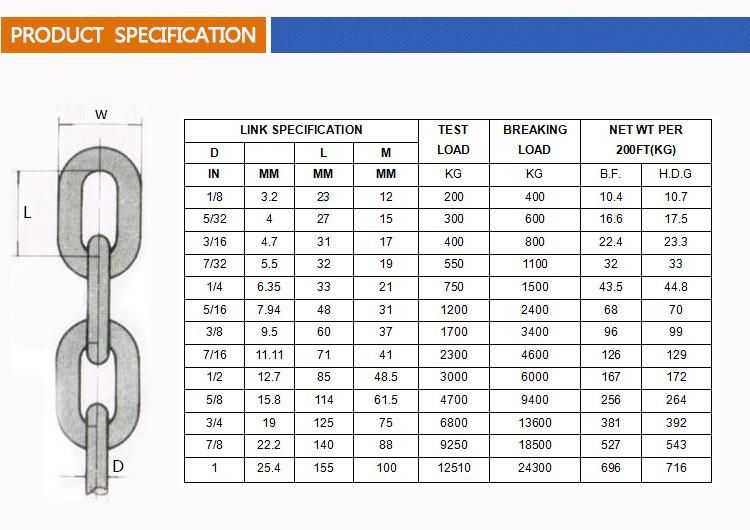 Hot Sale En 818 Hot Dipped Galvanized Long Link Chain 6 mm