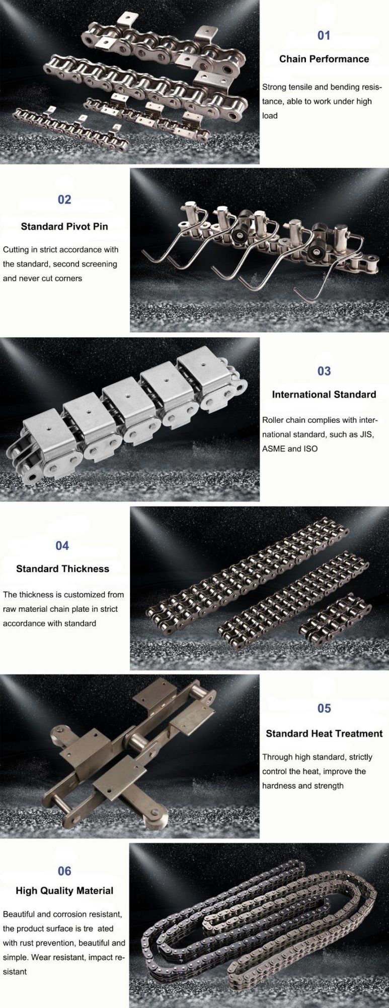 High Temperature Resistance POM PA6 Roller Stainless Steel Fv40 Fv63 Conveyor Roller Chain with Attachment