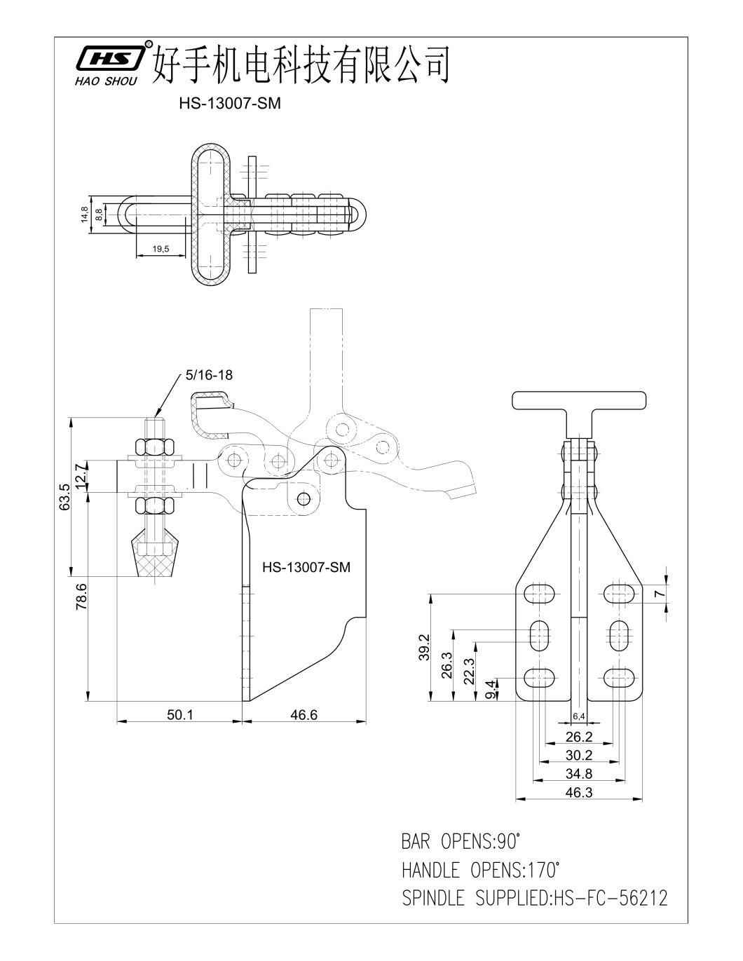 HS-13007-Sm Taiwan Hold Down Quick Release Vertical Adjustable Toggle Clamp for Wood Products