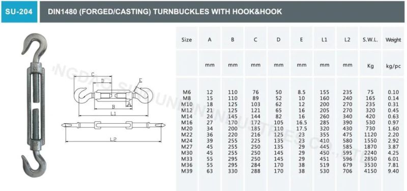 DIN1480 Turnbuckle with Hook&Eye / Hook&Hook / Eye&Eye /Jaw&Jaw