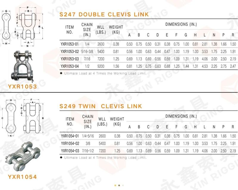 Low Price Drop Forged H Type Connecting Twin Clevis Link Double Clevis Links