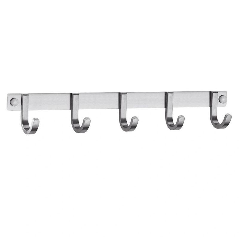 Stainless Steel 304 Towel Hook Rack Coat Hook Rail Wall Mounted with 5 Heavy Duty Hooks