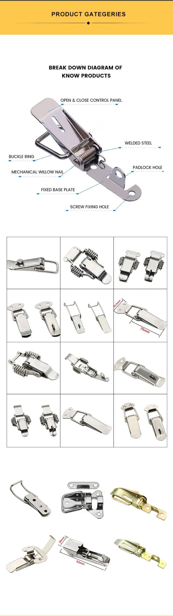 Mild Steel or Stainless Steel Rotary Draw Latch Custom Adjustable Draw Steel Latch