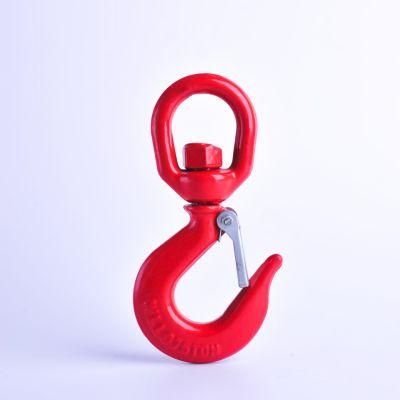 High Tensile Red G80 Eye Forged Crane Rigging Alloy Steel G80 Swivel Selflock Hook for Lifting