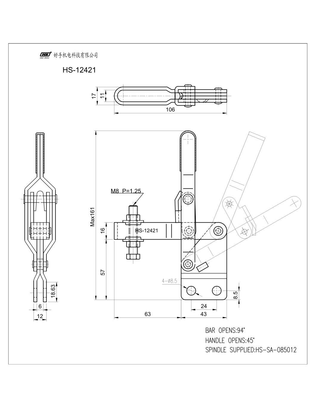 Haoshou HS-12421 Hold Down Quick Release Vertical Adjustable Toggle Clamp for Wood Products