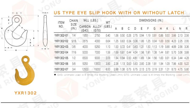 Galvanized Steel G70 Eye/Clevis Slip Hook with Latch