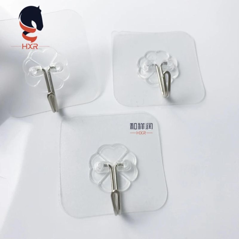 Waterproof Removable Adhesive Plastic Solid Transparent Wall Mounted Sticky Hanging Hook