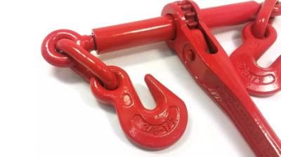 Red Painted Ratchet Type Load Binder with Grap Hooks
