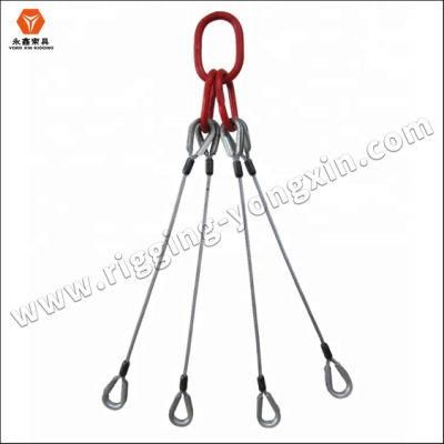 4 Leg Bridle Thimble Eyes Wire Rope Slings with Hooks