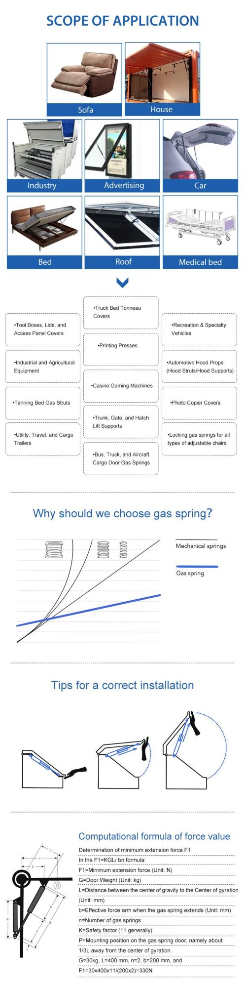 Free Stop Frictioned Gas Spring Display Gas Lift Customized