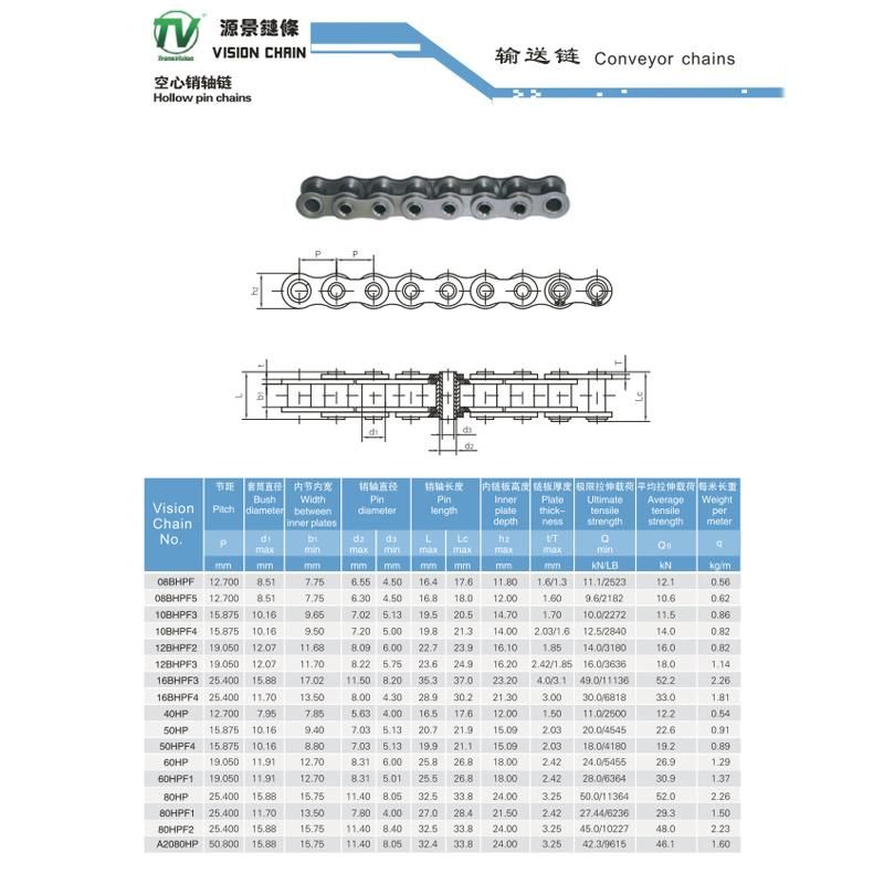 40HP50HP60HP80HP Short Pitch Hollow Pin Conveyor Chains