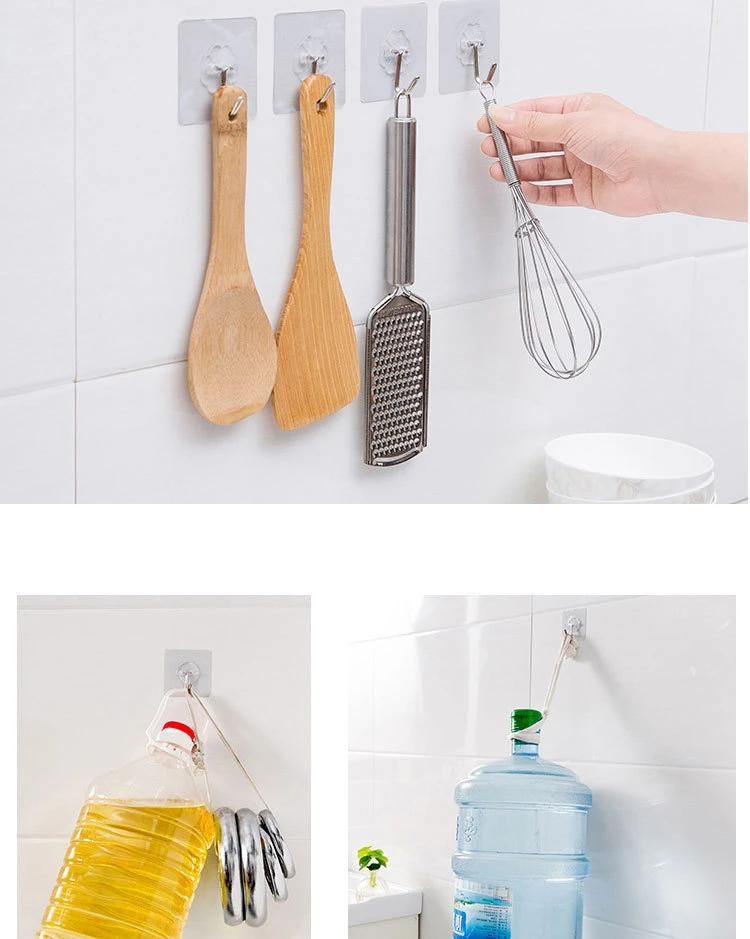 Wall Mounted Square Stainless Steel Self Adhesive Hook Transparent Hanger Hooks for Kitchen Bathroom Accessories