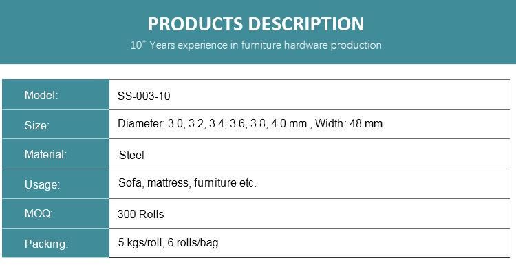 Factory Manufacturing Sofa Spring 8 Gauge Anti Rust Furniture Spring