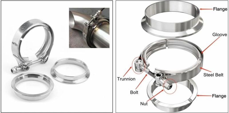 316 Stainless Steel High Pressure T-Bolt Exhaust V-Band Pipe Clamps